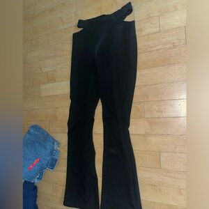 Black cutout flare leggings